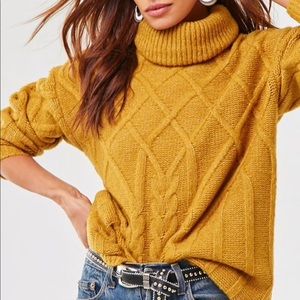 Forever 21 Mustard Cable Knit Turtleneck Sweater